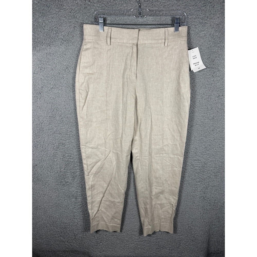 NWT HM Womens Beige Linen Blend High Rise Straight Leg Trousers Pants Size 8